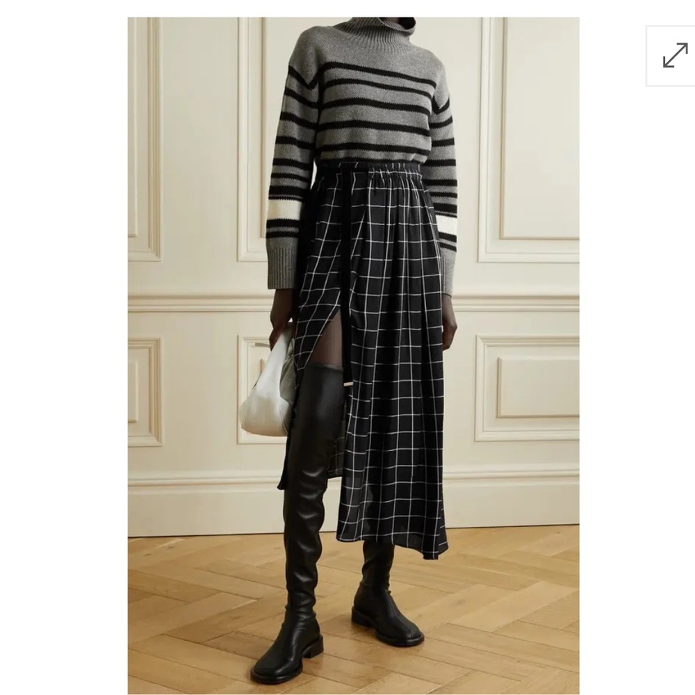 Mother of Pearl Black and White Asymmetrical Midi Skirt UK 8